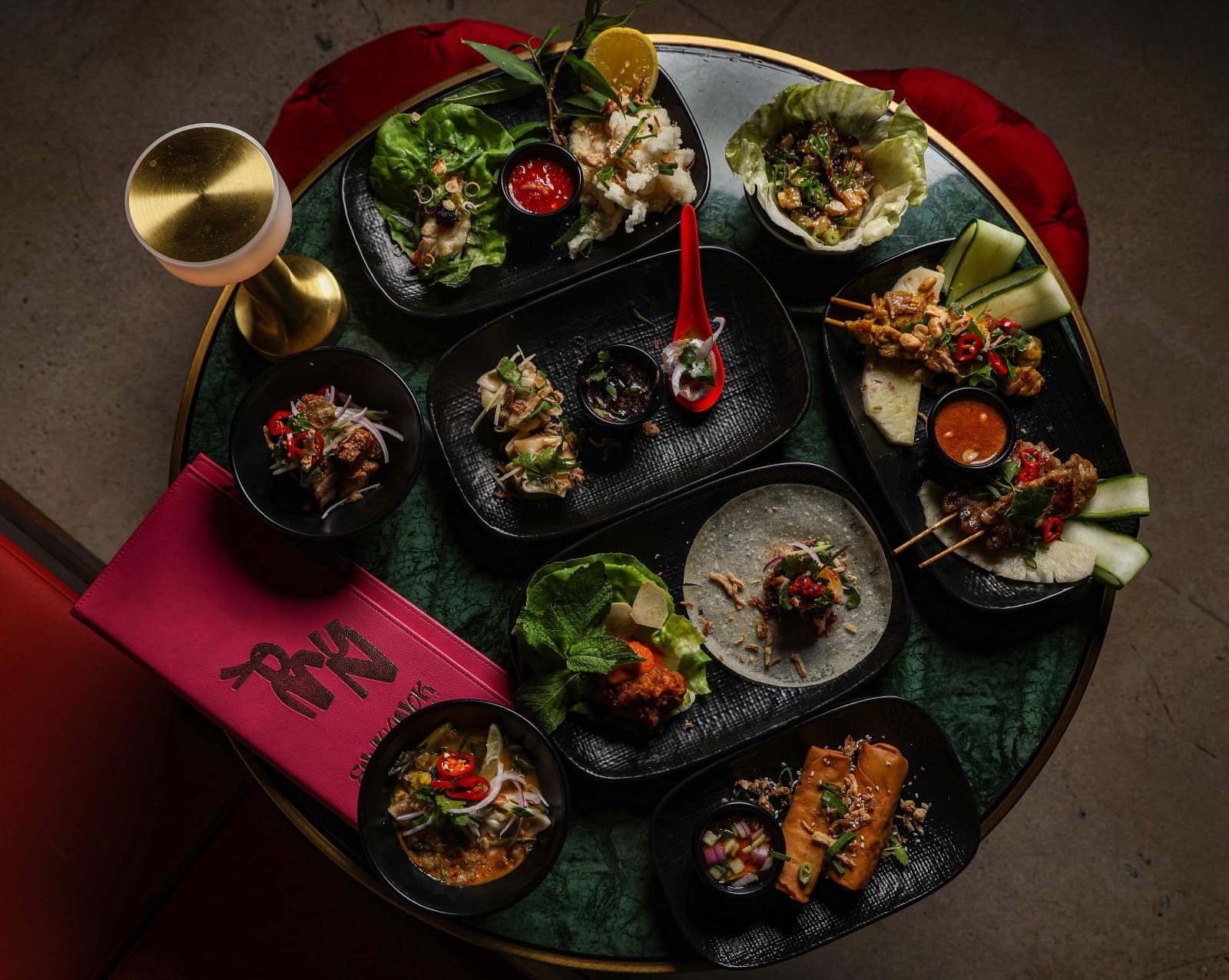 A banquet spread from above