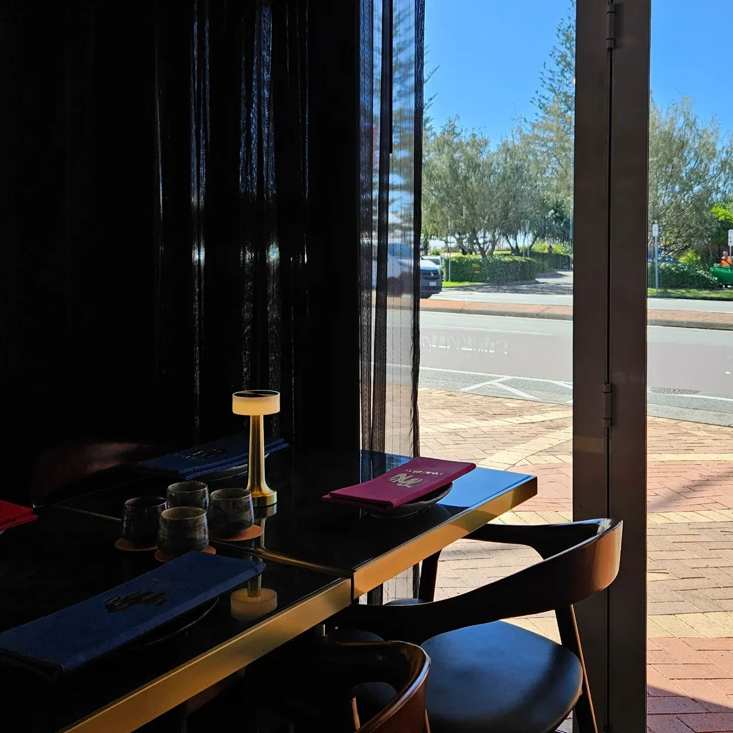 A window table looking onto the street