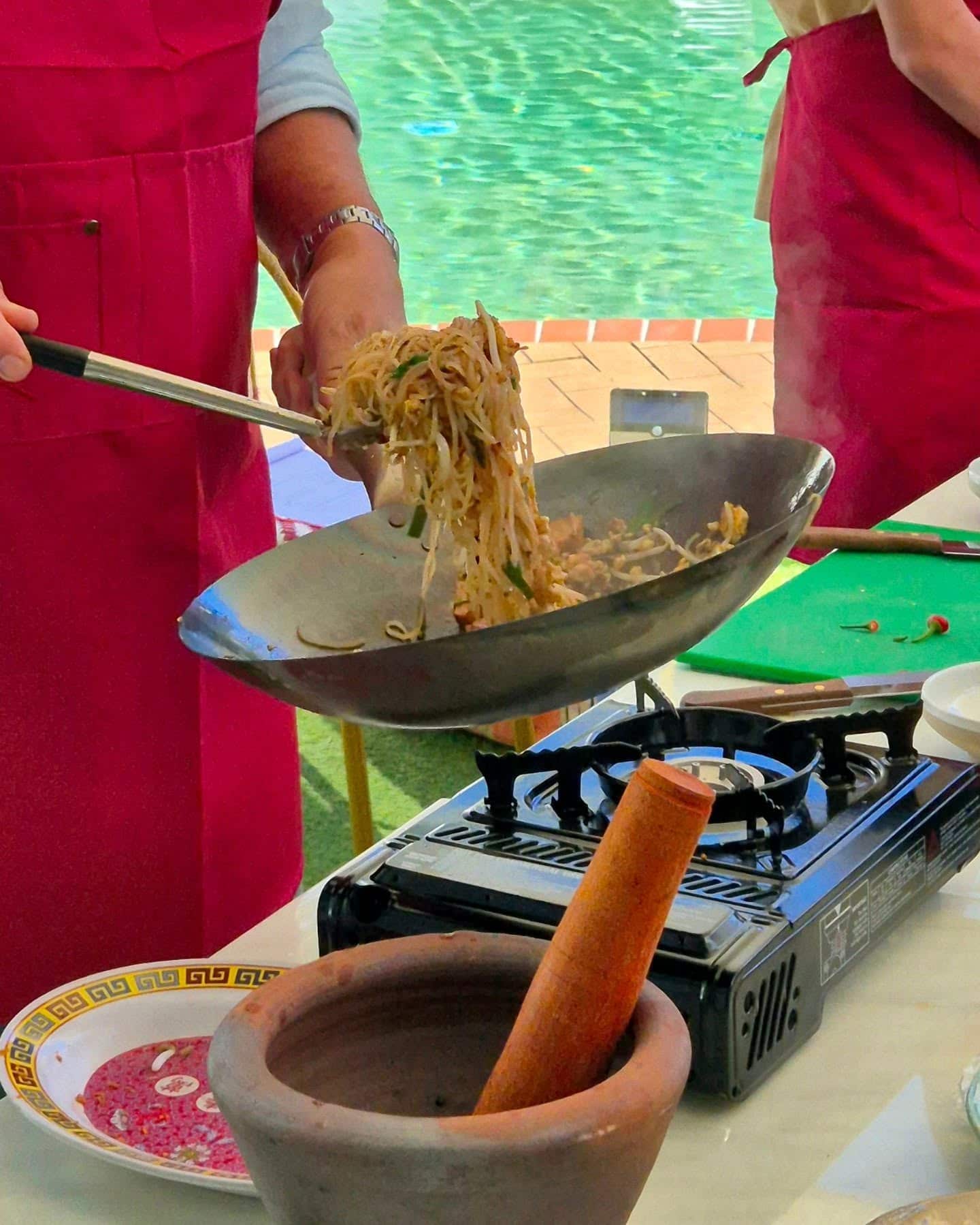 Cooking at the wok station