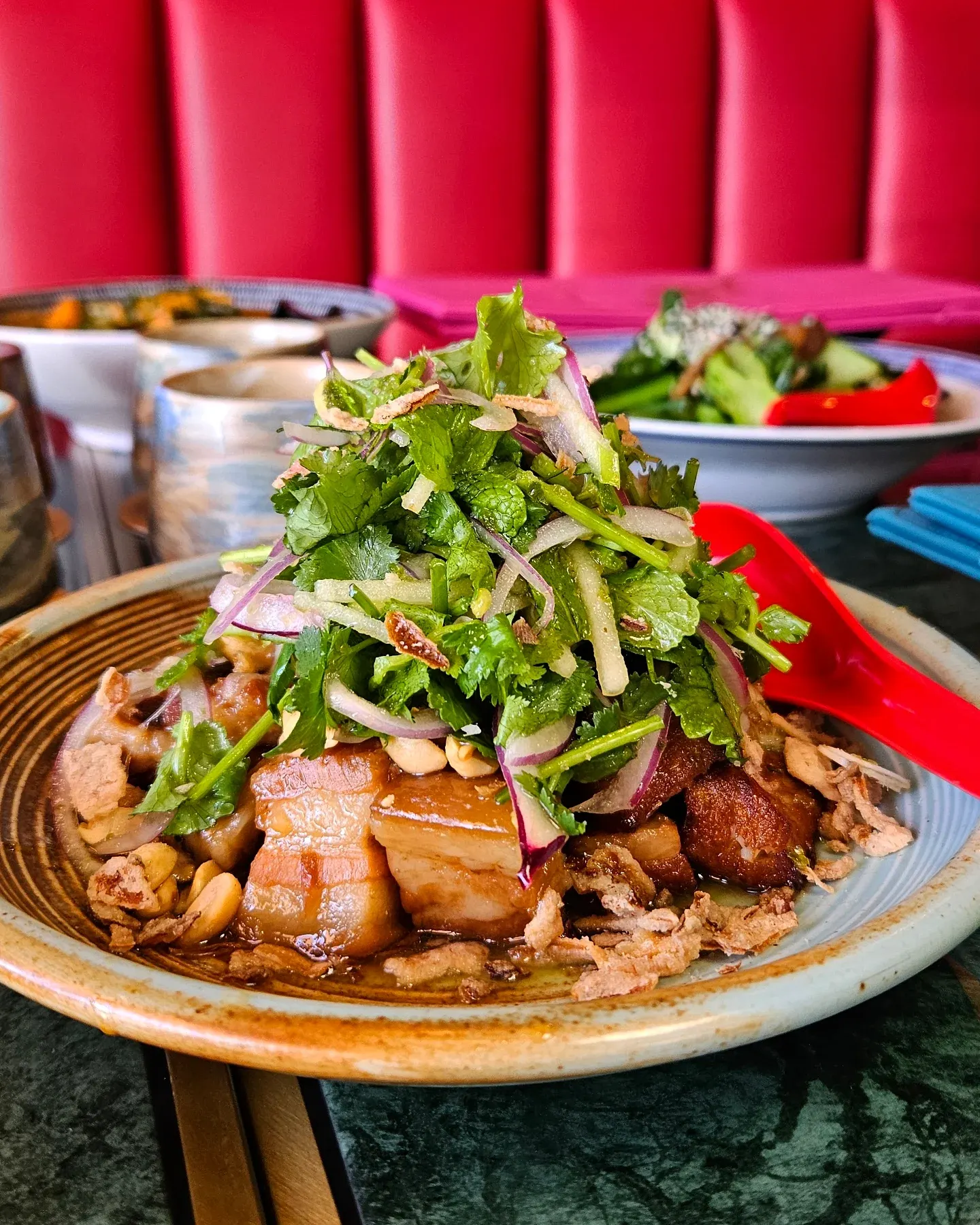 Crispy barramundi and caramel pork