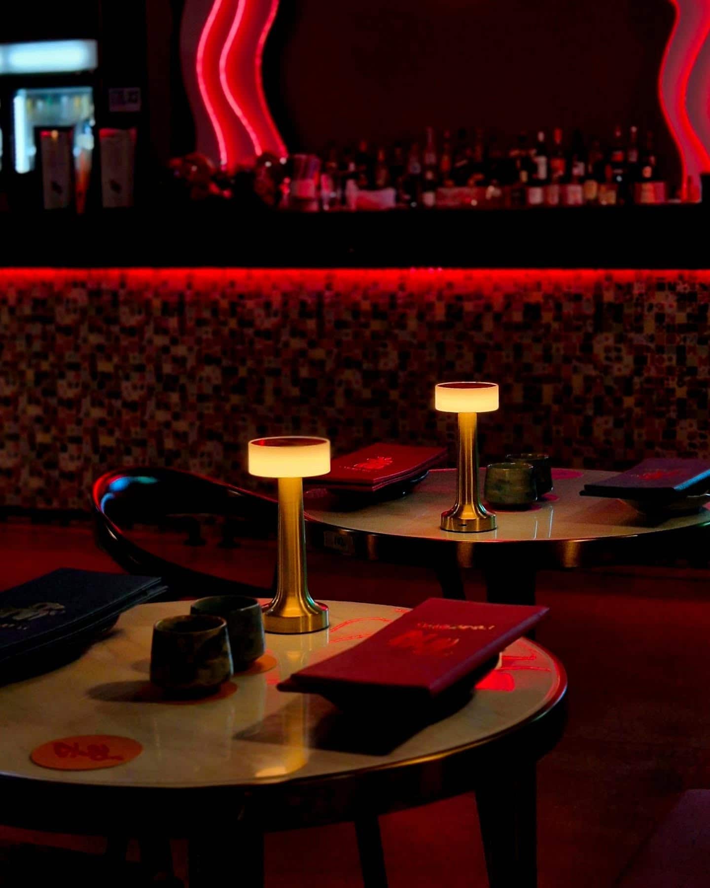 Funky Bar under red lamps