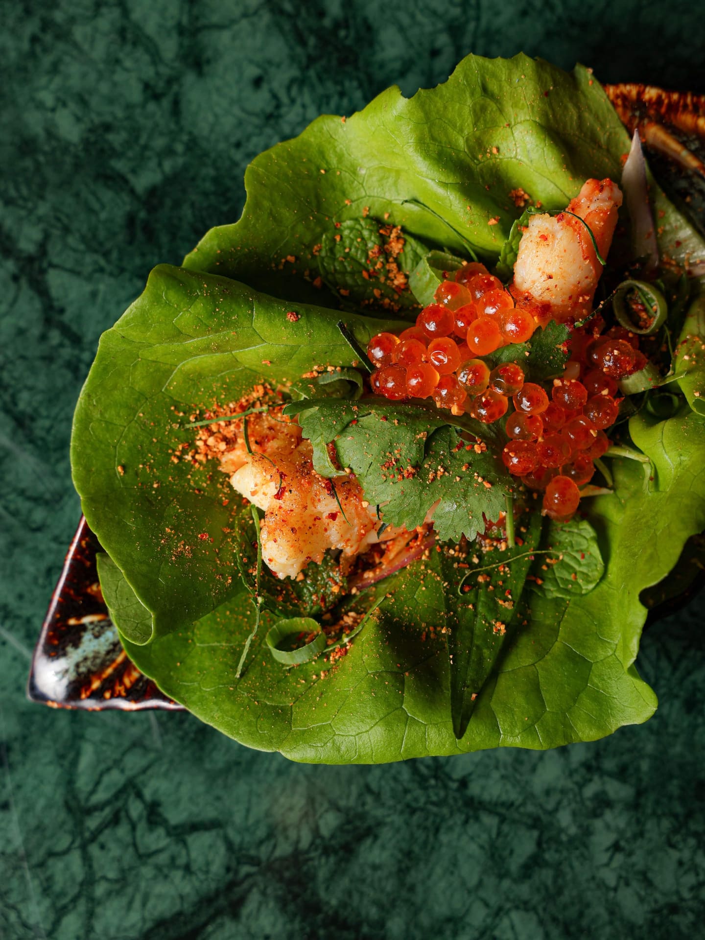 A lettuce cup with roe