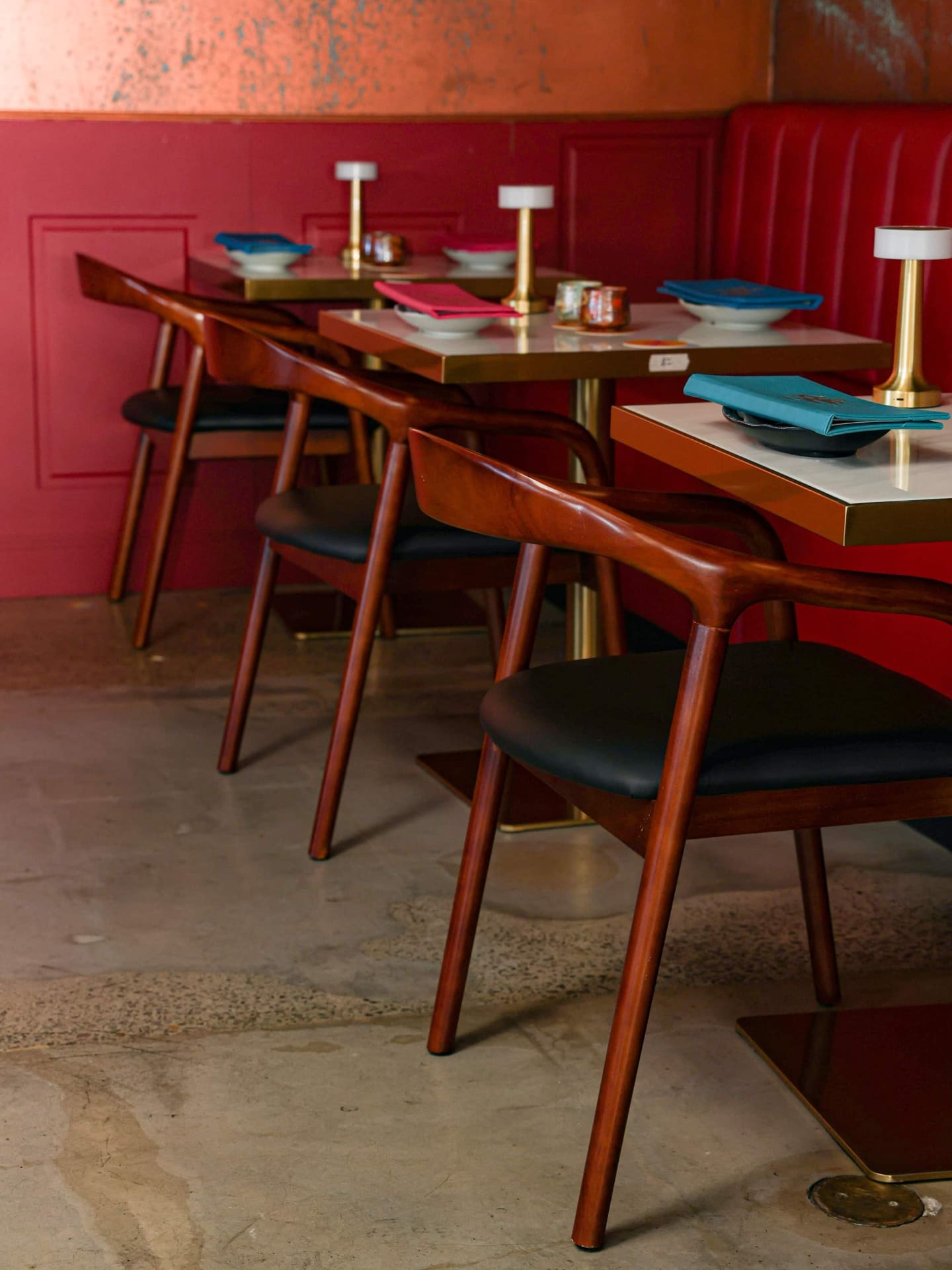 The red-walled dining room